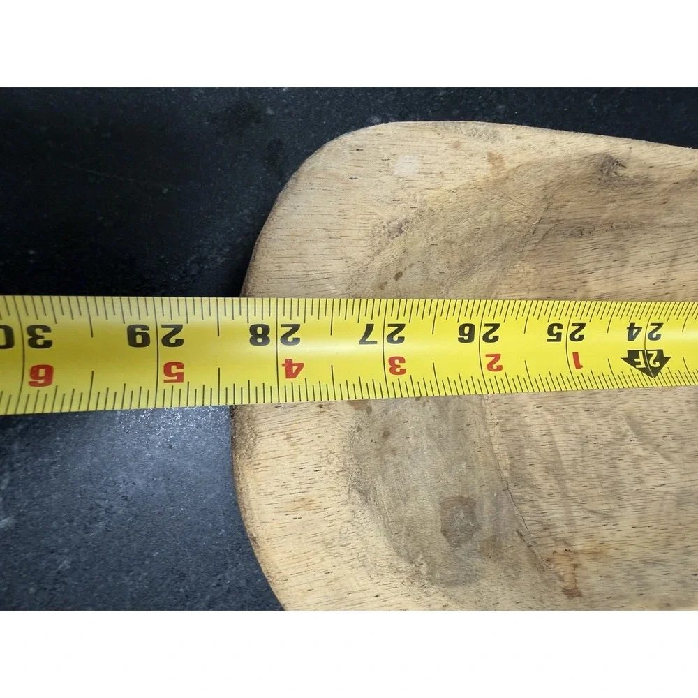 Primitive Hand Carved Wooden Dough Bowl Trencher Rustic Farmhouse Tray 28.5